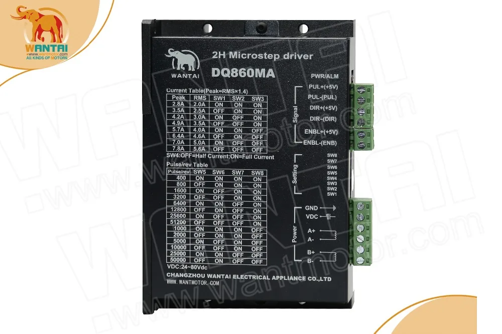 

(USA Ship & No Tax) CNC 80VDC,7.8A, 2 phase micro step Bi-PoLar Stepper motor driver DQ860MA Wantai Nema 34 in Engraver