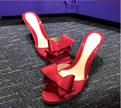 red bow 4.5cm Женские Коричневый Бежевый с леопардовым принтом разнопарые туфли-лодочки Большие размеры 40 сапоги для женщин из флока обувь на квадратном каблуке средней высоты офис скольжения на с бантом - Цвет: red bow 4.5cm