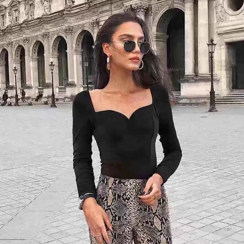 Женское боди с длинным рукавом и воротником сердечком|Боди| |