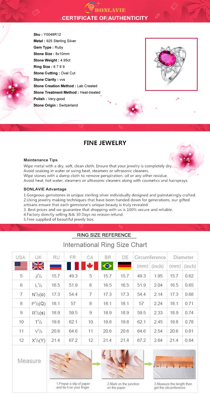 2.95ct с натуральным красным Рубином в форме цветка, Твердое Серебро 925 пробы, обручальное кольцо, ювелирные изделия