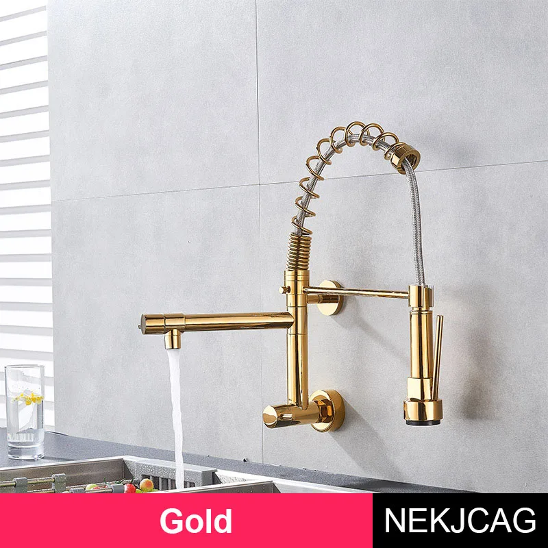 Gold Настенный весенний кухонный кран для холодной воды Torneira da Cozinha, поворотный кран на 360 градусов, кухонный смеситель - Цвет: Gold