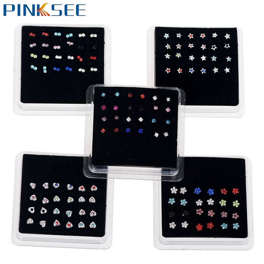 24 ⑤ упак. хрустальные кольца для носа в форме сердца Пирсинг из нержавеющей стали