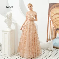 champagne sequined prom dresses 2019 a line off shoulder long floor length evening gown formal party graduation youxi