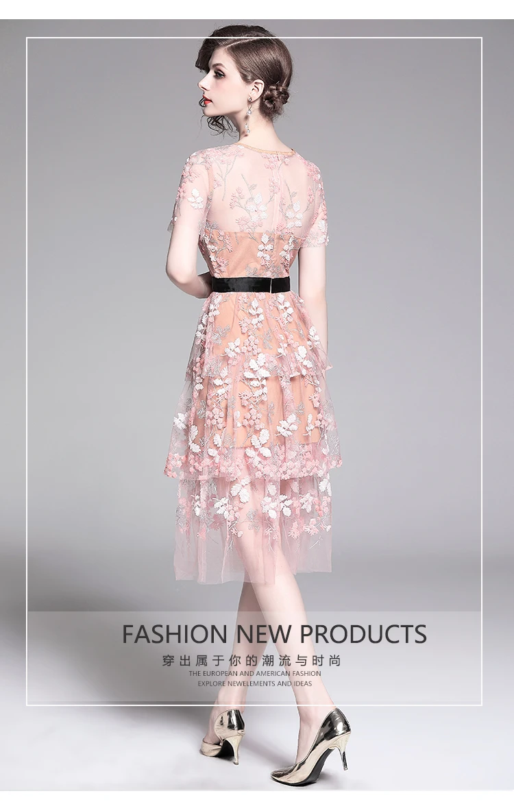 Женское дизайнерское платье выше колена розовое Сетчатое лоскутное модельное