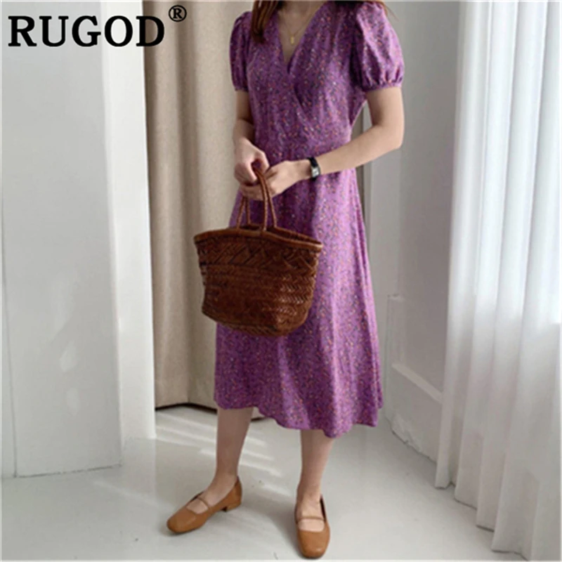 Женское платье с v образным вырезом RUGOD фиолетовое средней длины рукавами