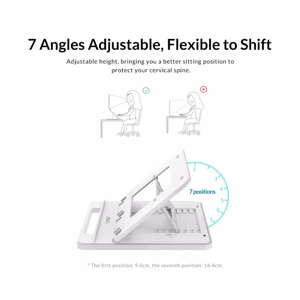 ORICO Tablet/Laptop Holder 7 Angles Adjustable Anti skid Silicone Hollow Heat dissipation Portable Design White/Black/Gray|Подставка для