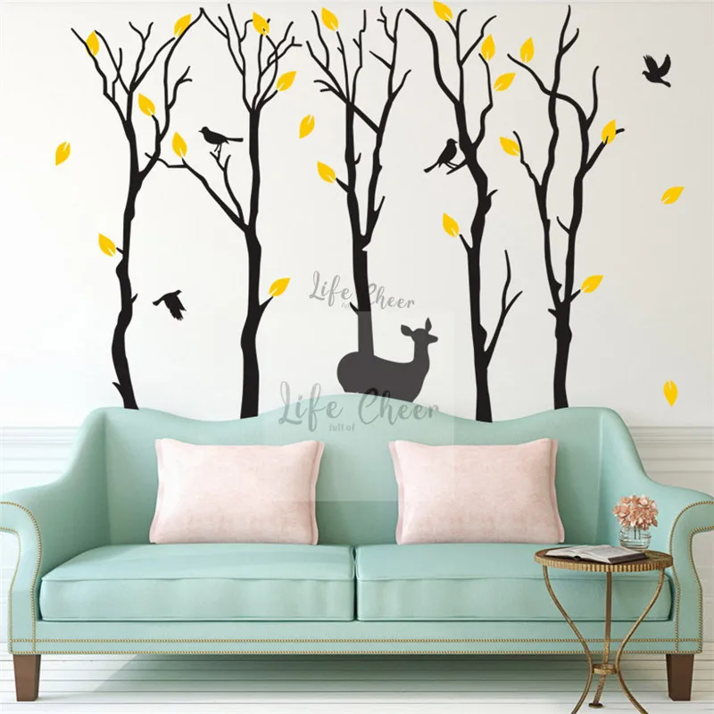 

Huge Tall Trees Vinyl Wall Decal Forest Theme Kids Room Decoration Branch Tree With Birds Wall Art Stickers Vinyl Art AC211