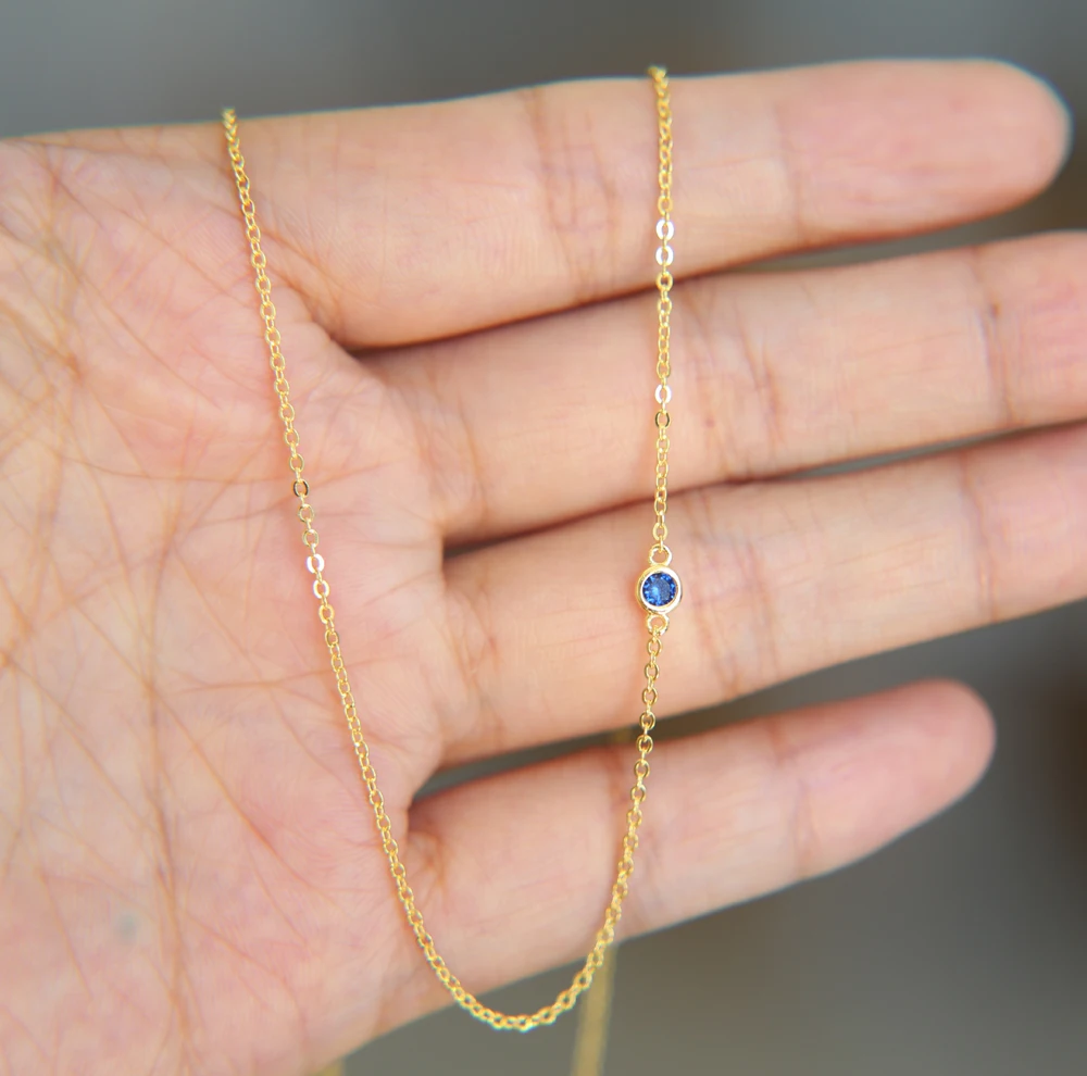 2019 Fashion blue cz paved round gold color jewelry 925 Silver OL Delicate Party Pendant Necklace for sexy Women Choker Collar | Украшения