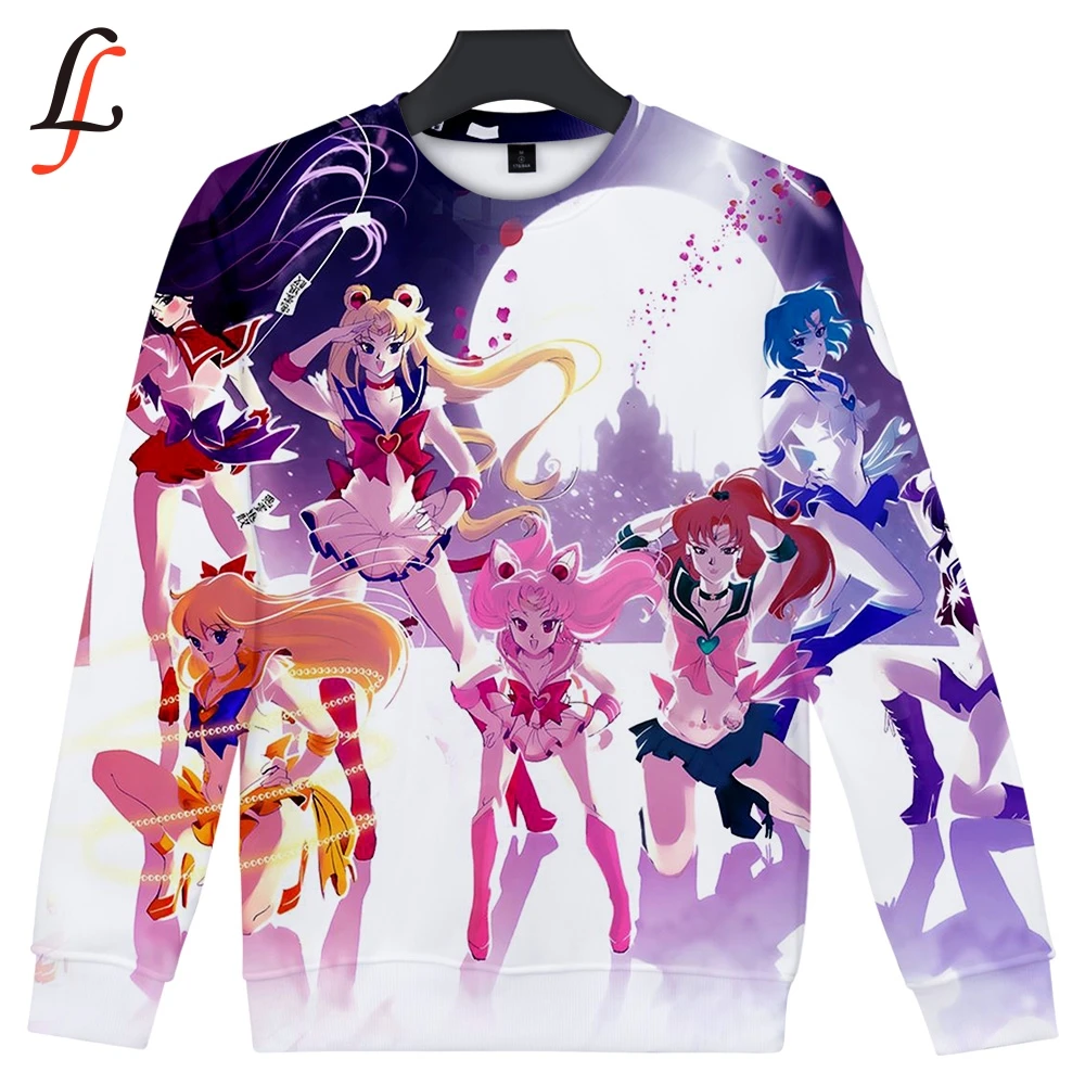 Sailor Moon 3D программное обеспечение с длинными рукавами круглым вырезом Harajuku