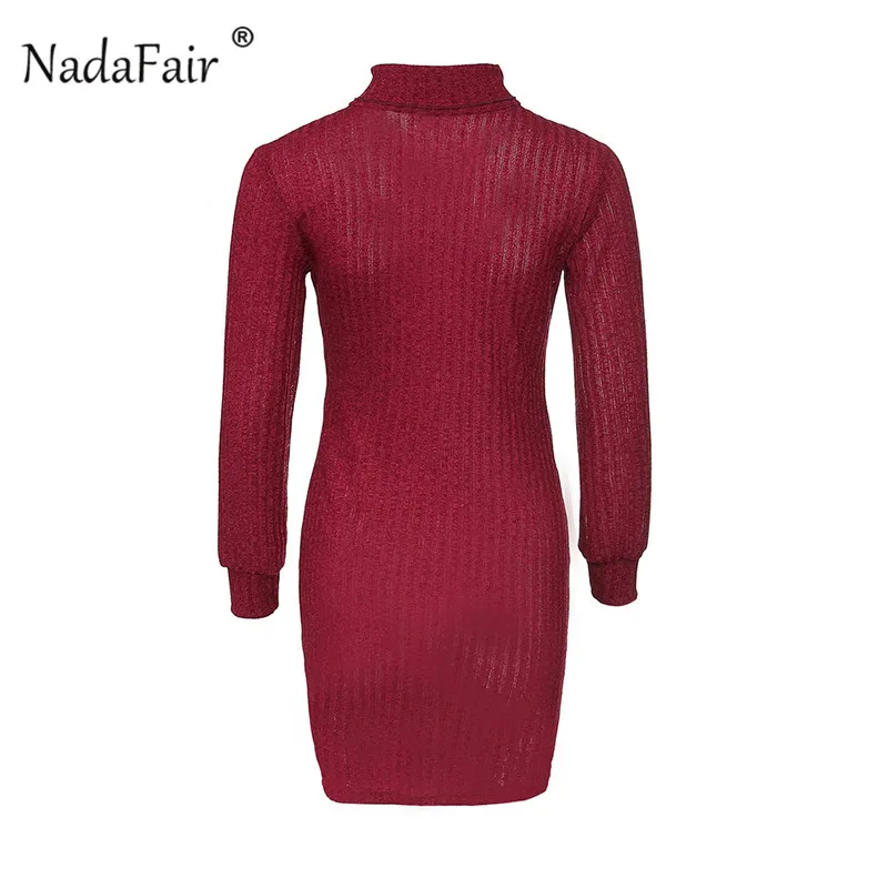 Зимнее женское платье Nadafair, водолазка, длинный рукав, трикотажное, облегающее платье, однотонное, сексуальное, мини, осеннее платье, женское, белое, черное платье