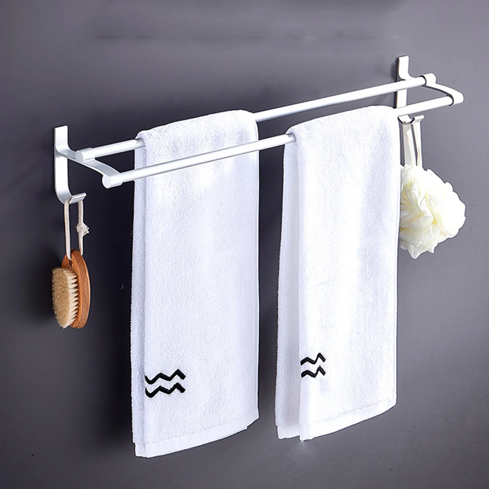 Новые удобные пространство Алюминий настенный двойной крючок Полотенца рейки