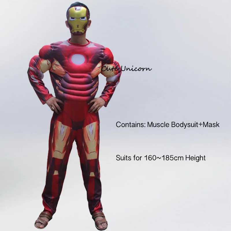 Red Ironman Супергерой Капитан Америка Бэтмен Железный человек взрослые мышцы комбинезоны маска Мстители Тор Халк человек паук комбинезоны мужские Косплей Костюм - Цвет: Red Ironman