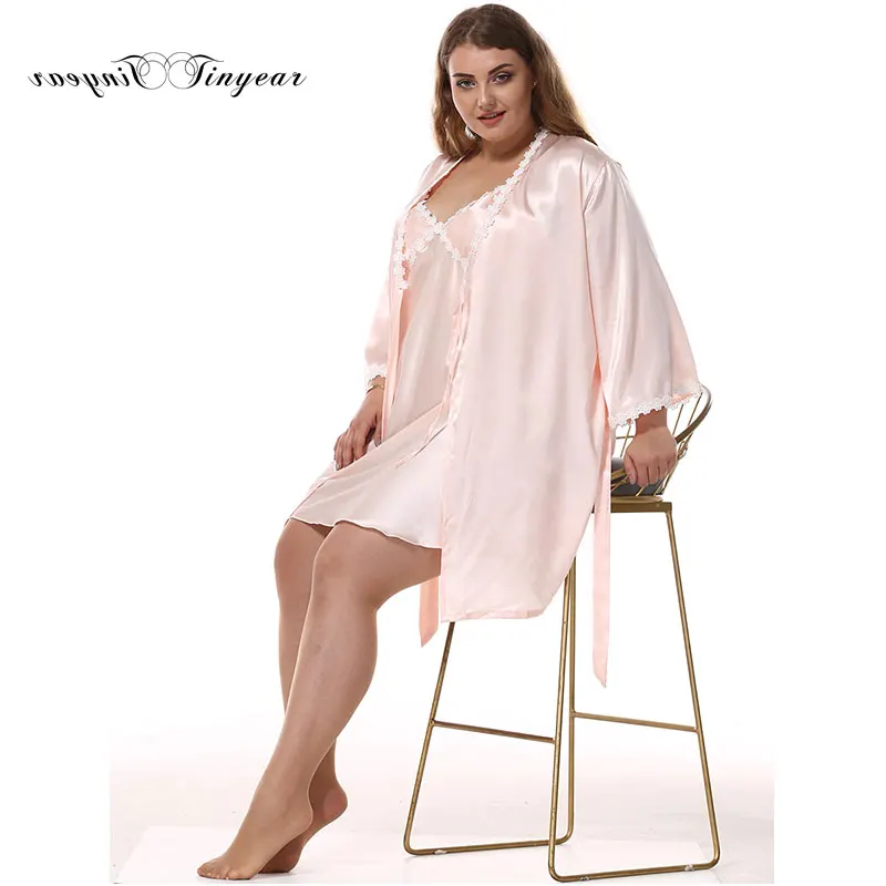 Tinyear розовый цвет XL 3XL 2 шт женский сексуальный кружевной роскошный халат наборы