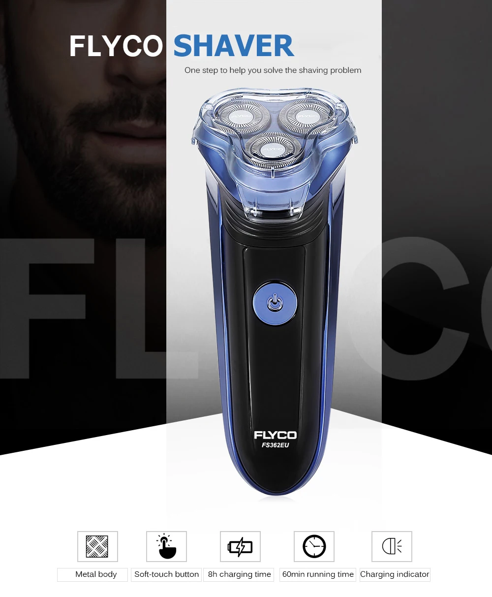 FLYCO FS362EU электробритва с комфортной системой Лезвия для мужчин 3D бритва с Плавающей головкой с двойным трековым лезвием всплывающий триммер