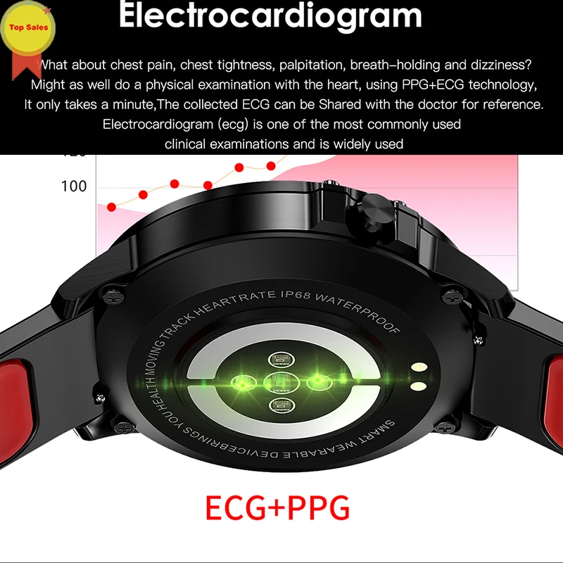 

ECG smart watch 1.2 full round screen Blood Oxygen Blood Pressure Heart Rate IP68 Waterproof Smart Bracelet Bluetooth Smartwatch