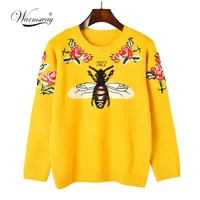 fashion runway women sweater autumn winter floral embroidery bee animal sweaters long sleeve yellow pullover jumper tops c 227