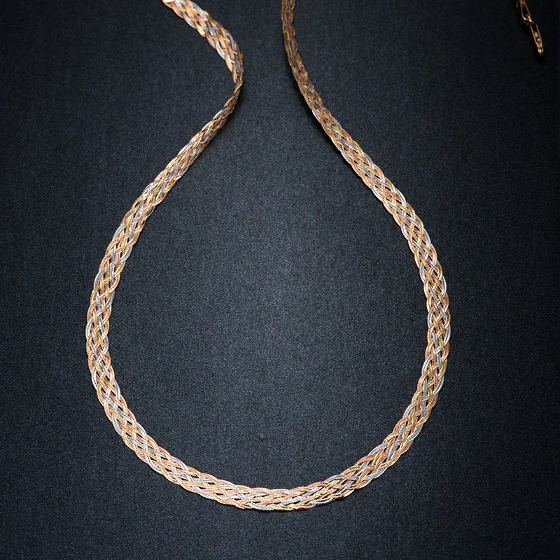 

Necklace For Women Men Unisex 18K Pure Gold Weaving Chain Flat wide chain Knitted Chains Necklace Choker Vintage Collares Mujer