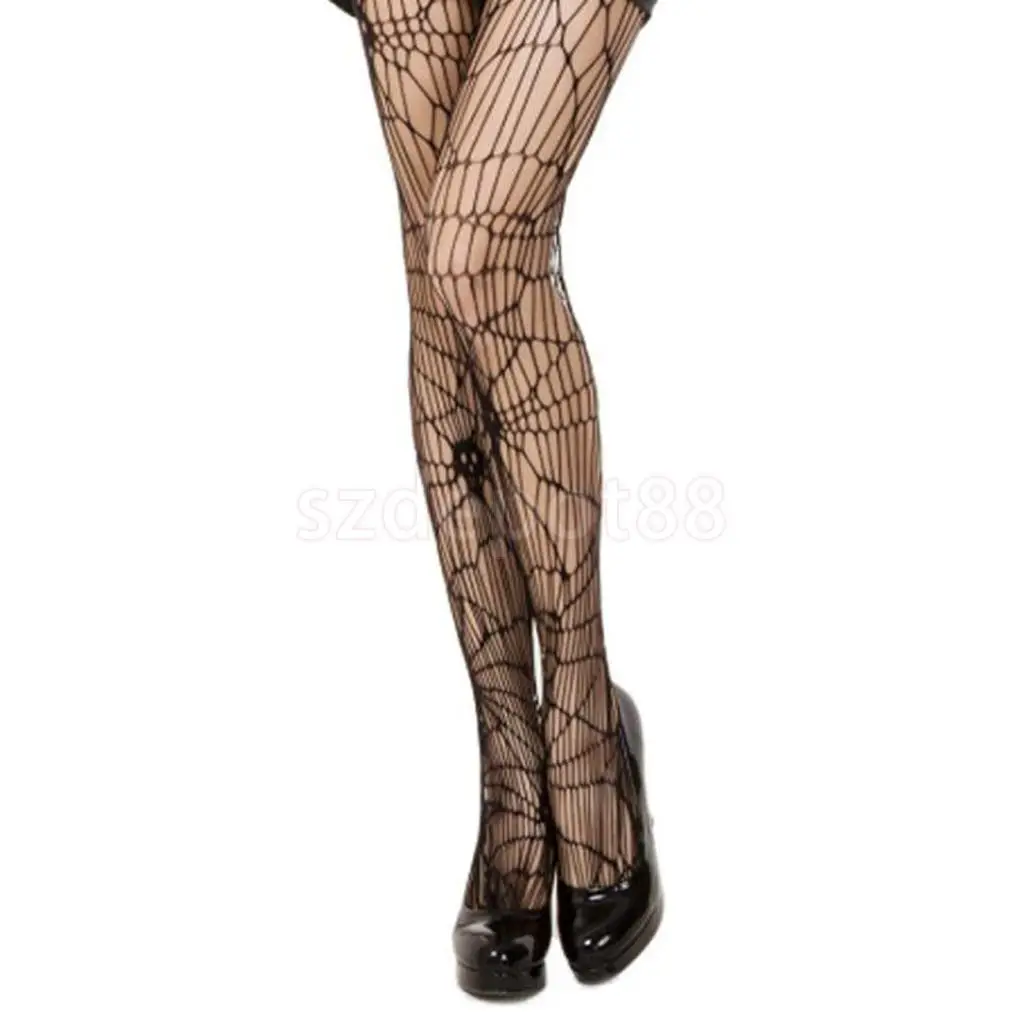 Gothic Rockabilly Ladies Skull Fishnet Stockings Halloween Party Costume Hold Up Fancy Dress | Тематическая одежда и