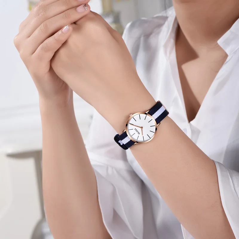 Relojes Mujer модный нейлоновый ремень женские кварцевые часы тонкий Циферблат