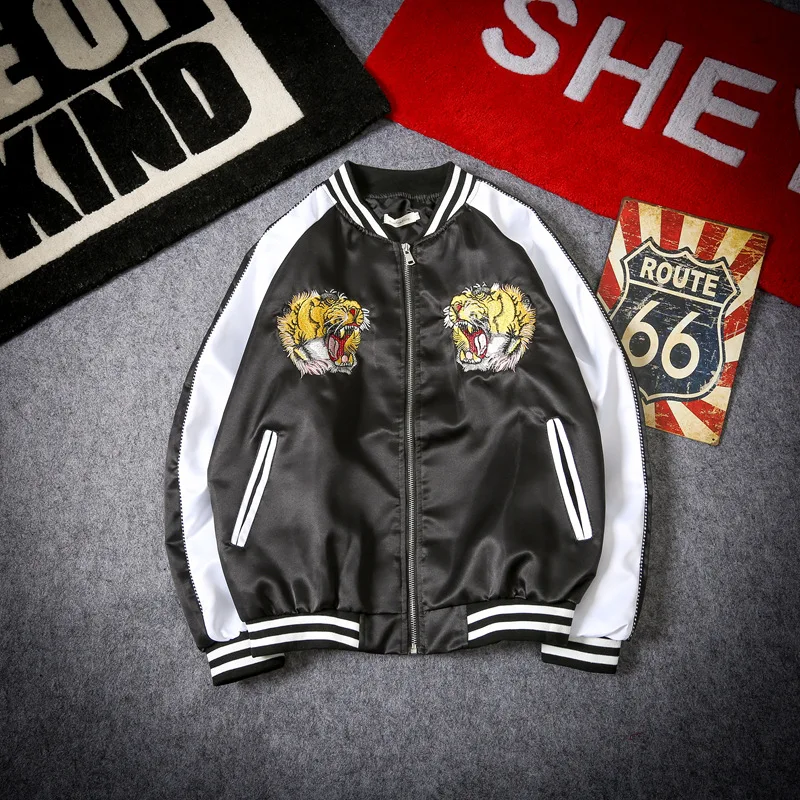 Мужская куртка-бомбер с вышивкой в виде тигра уличная бейсбольная куртка стиле