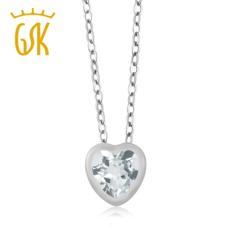 GemStoneKing 0 67 карат в форме сердца Натуральный небесно Синий аквамарин 10 к белое