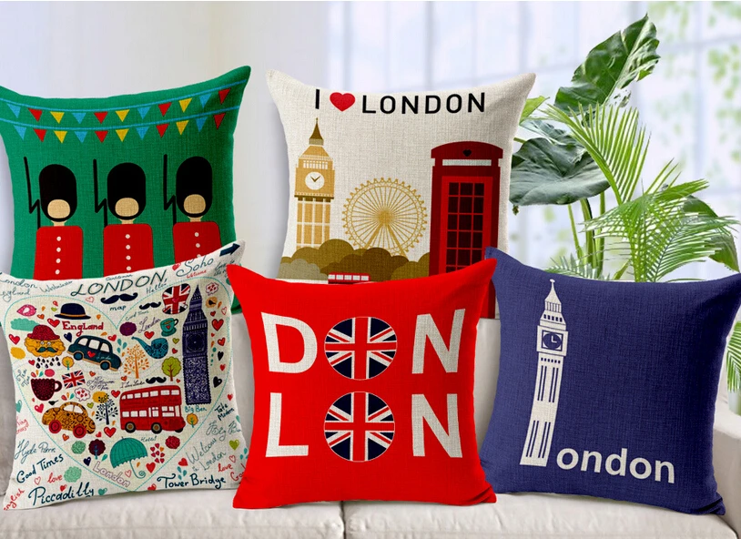 

London, UK, European Tourism Impression Linen Cotton Sofa Pillow Sets Car Cushion Covers High Quality Home Decor Pillowcase