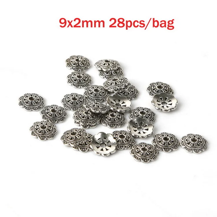 9x2mm 28pcs 35 разные стили тибетского античного серебряного цвета, концевые колпачки для изготовления ювелирных изделий, рукоделие, аксессуары для рукоделия - Цвет: 9x2mm 28pcs