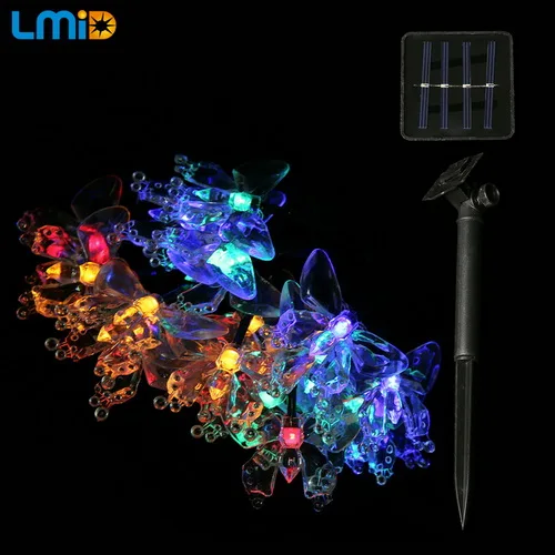 LMID солнечные лампы Красочные бабочки гирлянда Фея Luces водонепроницаемый Рождественский Открытый Сад Солнечный светодиодный светильник украшения - Испускаемый цвет: changeable