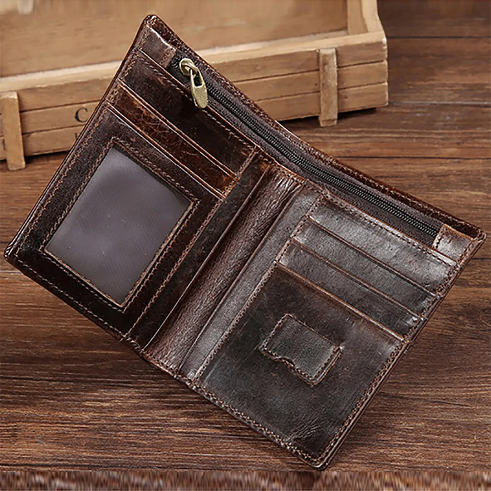 Кошелек мужской двойной из вощеной воловьей кожи клатч роскошный бумажник