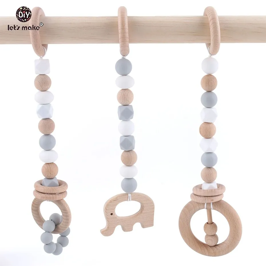 Let's Make Baby Toys Wooden Teether Teething Beech Wood Ring Sensory Baby Gym Toy Chew Silicone Teether Play Gym Baby Rattles - Цвет: type4