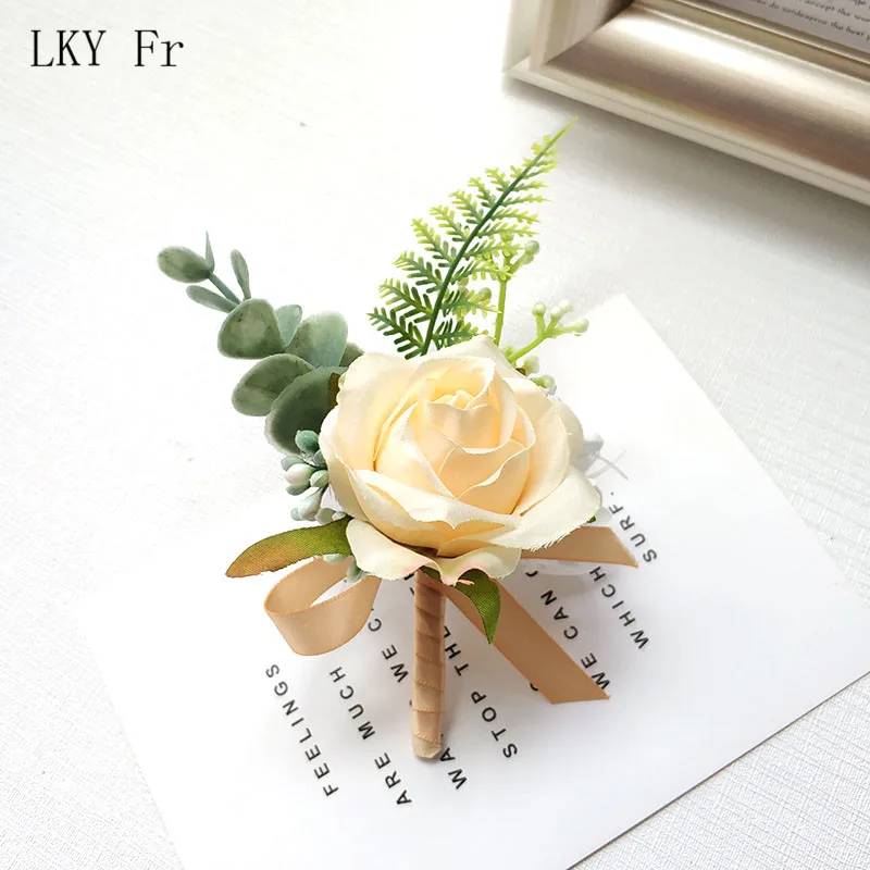 C Corsage Искусственный бутоньерка жениха Бутоньерка Свадебный браслет из цветов подружки невесты белый розовый Шелковый цветок брошь свадебные булавки - Цвет: C Corsage