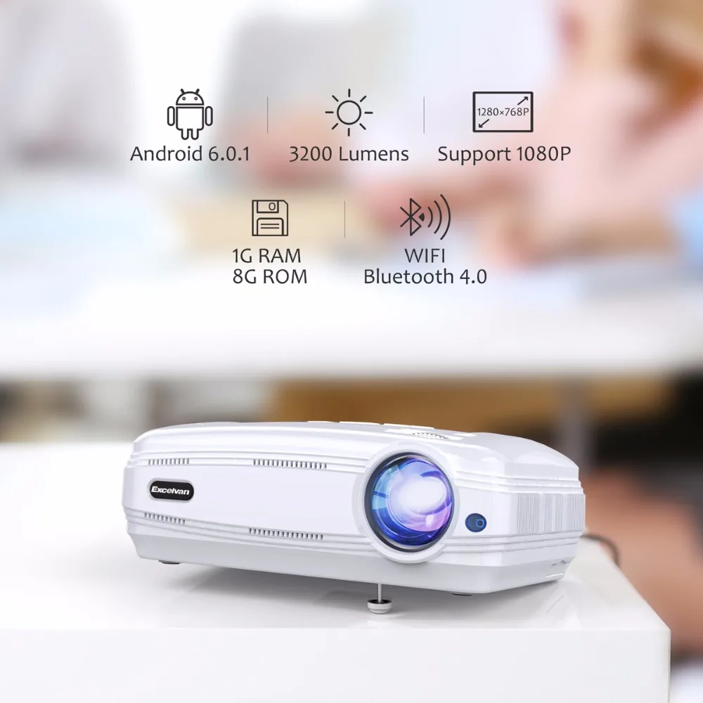 Светодиодный проектор Excelvan BL59 3500 люмен Android 6 0 встроенный WIFI BT поддержка 4 K видео