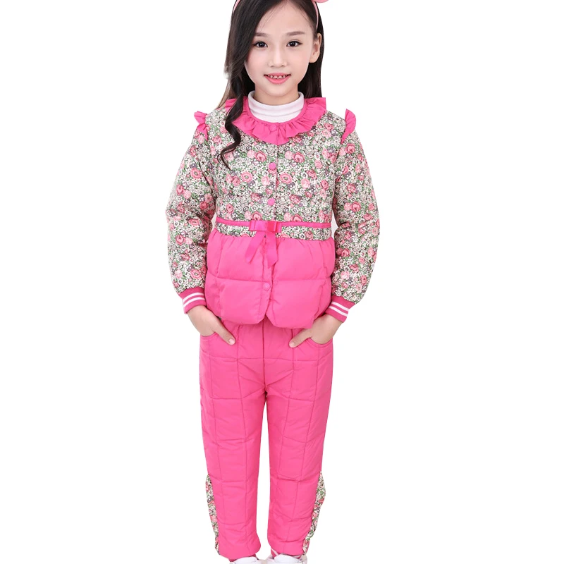 Зимняя одежда для мальчиков и девочек комплект одежды куртка пуховик+ брюки