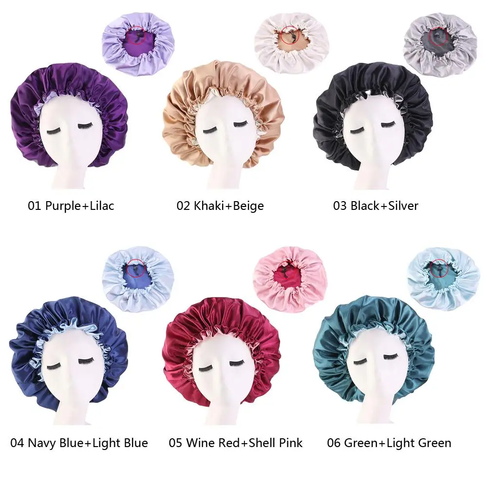 12PCS 7 Colors Sleeping Hat Night Sleep Cap Hair Care Satin Bonnet Caps Night Cap For Women Men Unisex Cap Beanies Random Color