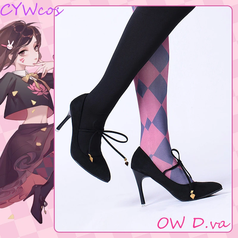 Обувь для костюмированной вечеринки «OW Game D. va Black Cat luna»; «Song Hana»; повседневная обувь черного цвета на высоком каблуке; DVA; женская обувь