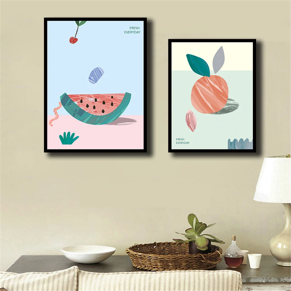 Nordic Style Poster Watercolor Canvas Watermelon Fruits Painting Printed Wall Art Minimalism Pictures For Living Room Home Decor | Дом и сад