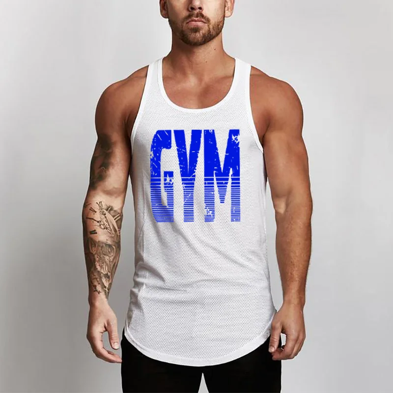 

New Quick Dry Mesh Running Vest Training Workout Sport Tank Top Men Bodybuilding Fitness Clothing Men's Gym Sleeveless T-shirt