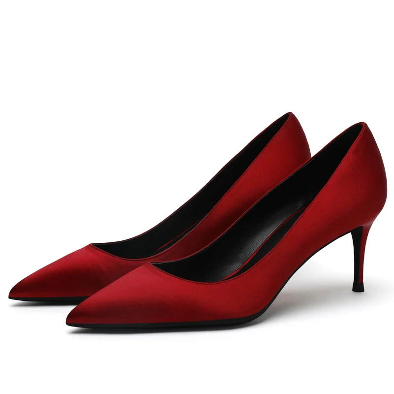 6cm Heel Height Новые женские брендовые туфли-лодочки с острым носком на тонком каблуке; офисные женские шелковые туфли; женские весенние туфли-лодочки для работы; большие размеры 34-40; F0041 - Цвет: 6cm Heel Height