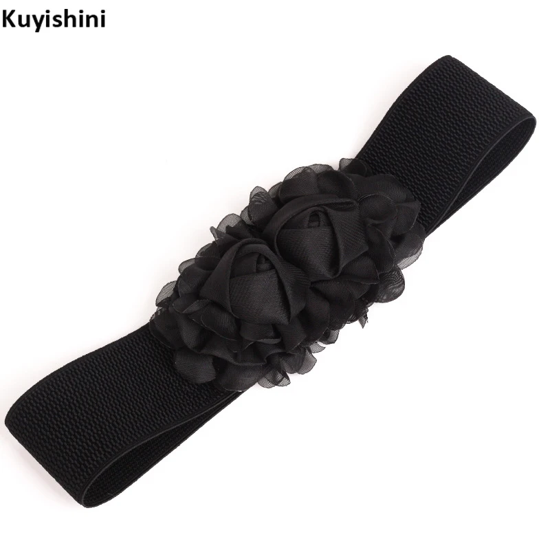 New Fashion Women Lady Chiffon Rose Red Stretch Elastic Belt Wide Buckle Waistband Waist Belts for Women|stretch elastic belt|waistband waist