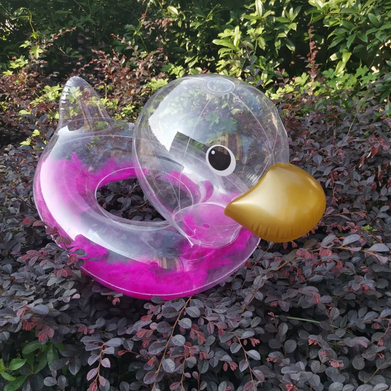 Cute Cartoon Inflatable Transparent Duck Swimming Ring Children Floating Row Chair Floating Bed Inflatable Raft Water Float Toys