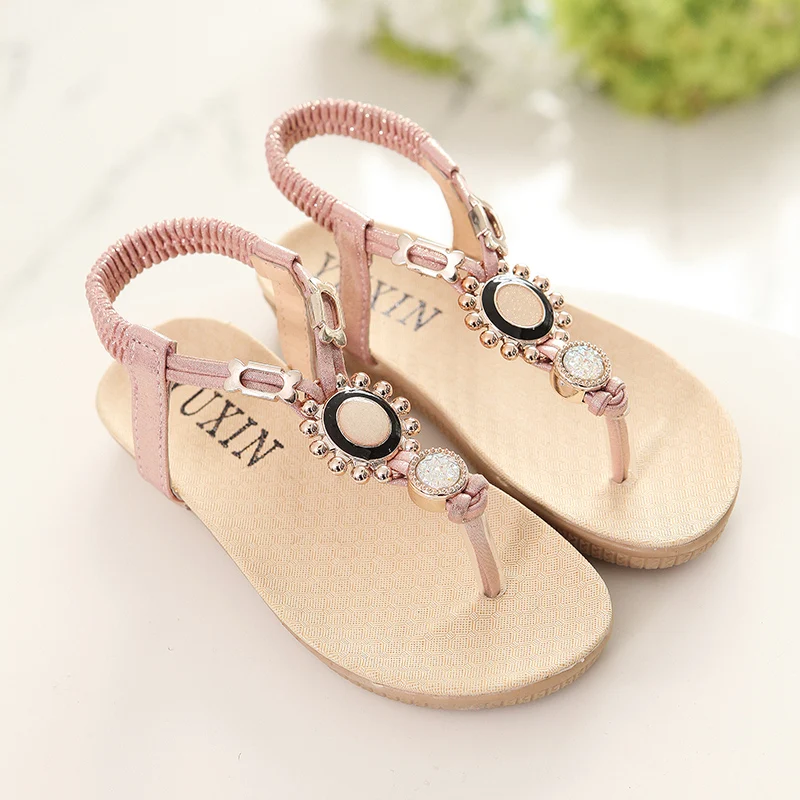 Летние подростковые сандалии для девочек детей Обувь со стразами Туфли к платью