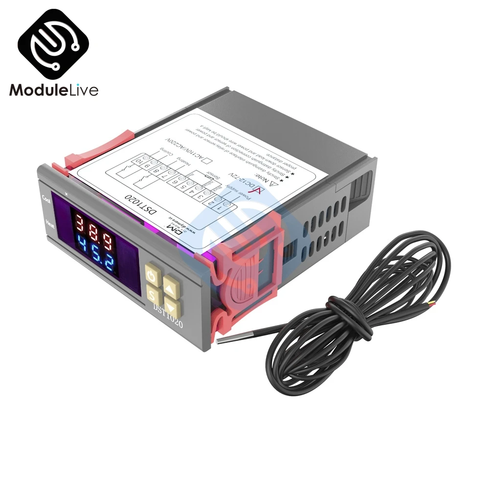 DST1020 AC 110-220V DC 12 V-72 V Цифровой терморегулятор DS18B20 датчик Водонепроницаемый заменить STC-1000