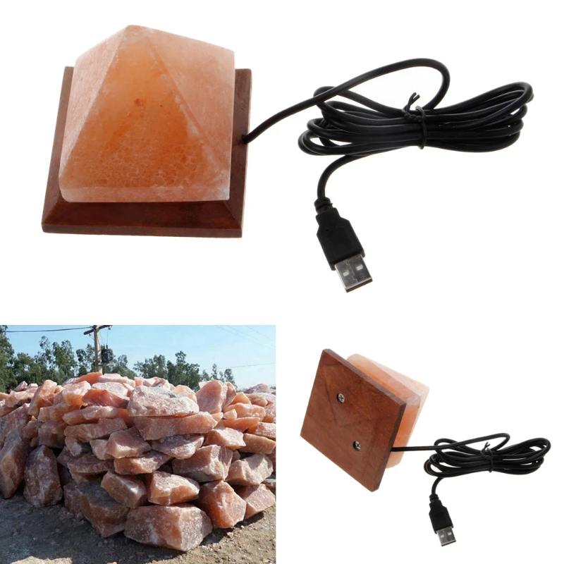 Everlasting 1 шт. треугольник ручной резной USB деревянная база гималайский кристалл рок соляная лампа очиститель воздуха ночной Светильник