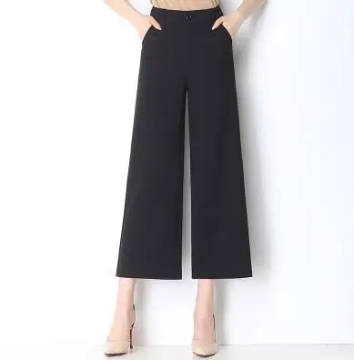 Капри женские широкие повседневные однотонные брюки с завышенной талией синие