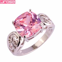 jrose wholesale gorgeous fashion princess cut pink cz silver color ring size 6 7 8 9 10 11 12 engagement beautiful jewelry