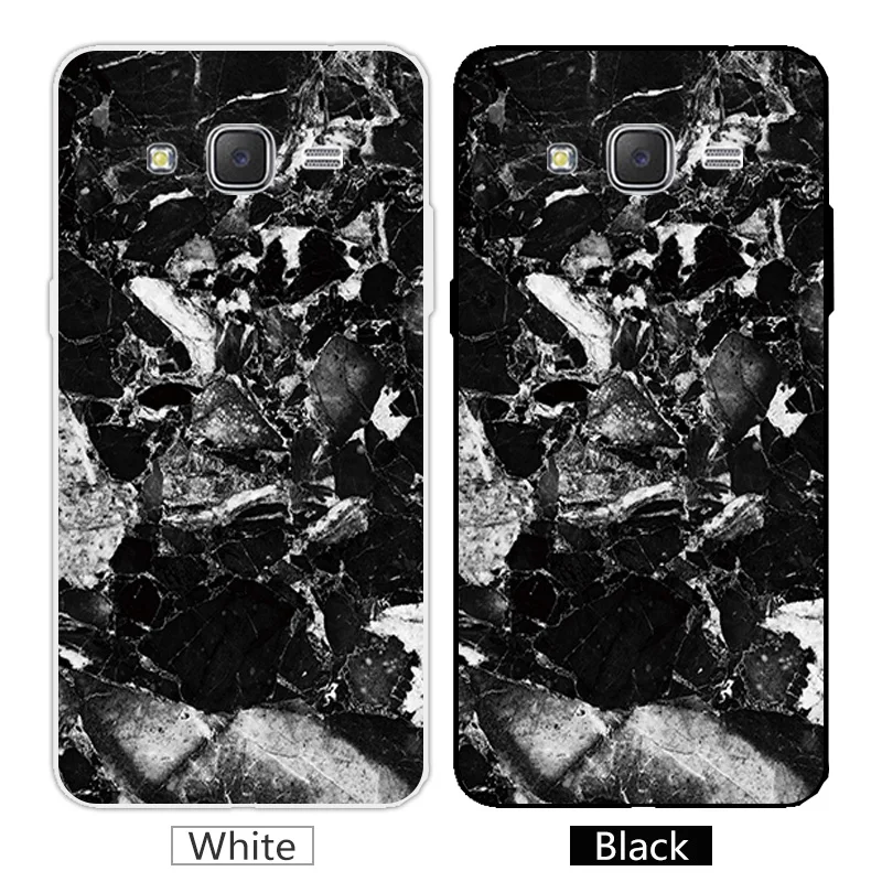 Silicone Marb Case for Samsung Galaxy Grand Prime G530 Clear Soft TPU For Black Back Matte Cover |