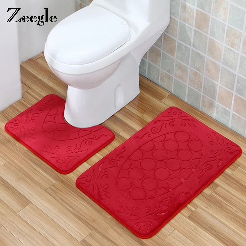 Zeegle 3D тиснением набор ковров для ванной комнаты моющиеся туалетные коврики