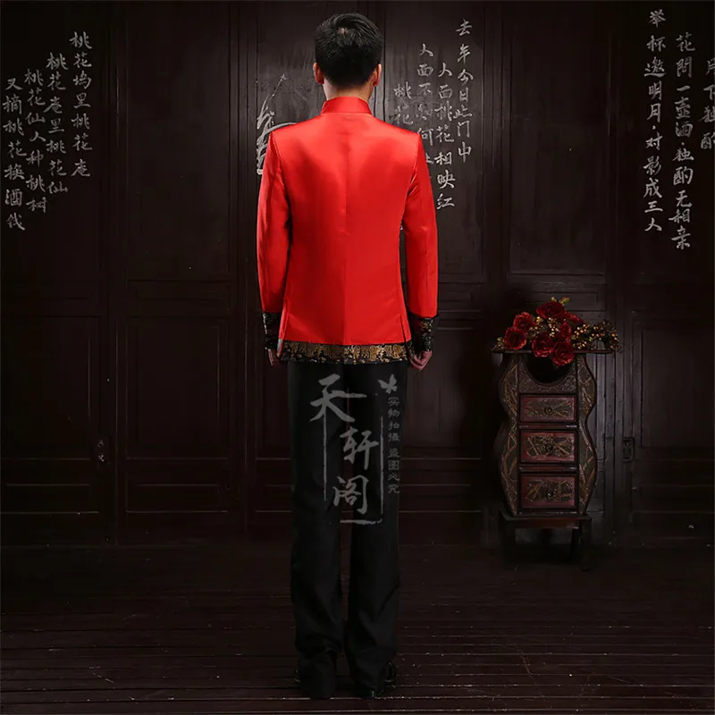 Костюм жениха в китайском стиле с длинным рукавом для показа мужской костюм