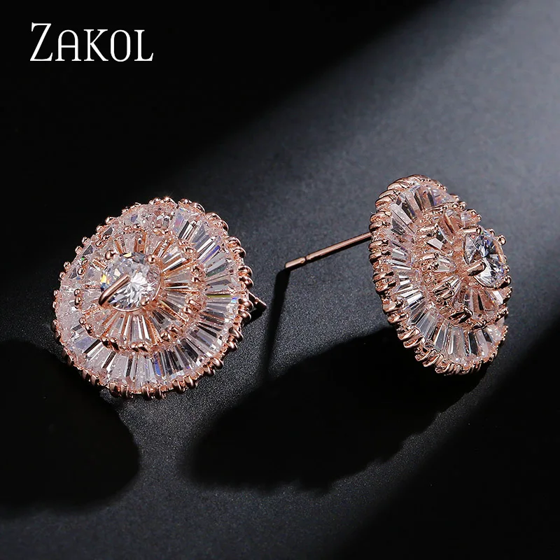 Женские серьги пусеты ZAKOL круглой формы с кубическим цирконием FSEP232|stud earrings|stud