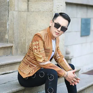 Высококачественный вельветовый Блейзер, мужской пиджак с вышивкой, Мужской приталенный дизайнерский пиджак, мужской пиджак для сцены вечерние, мужской пиджак